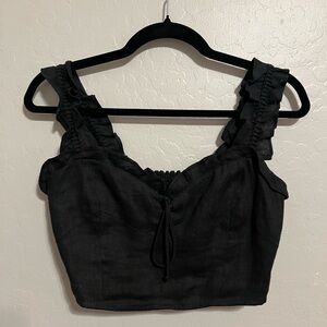 Reformation Black Ruffled Tie Front Tank Top